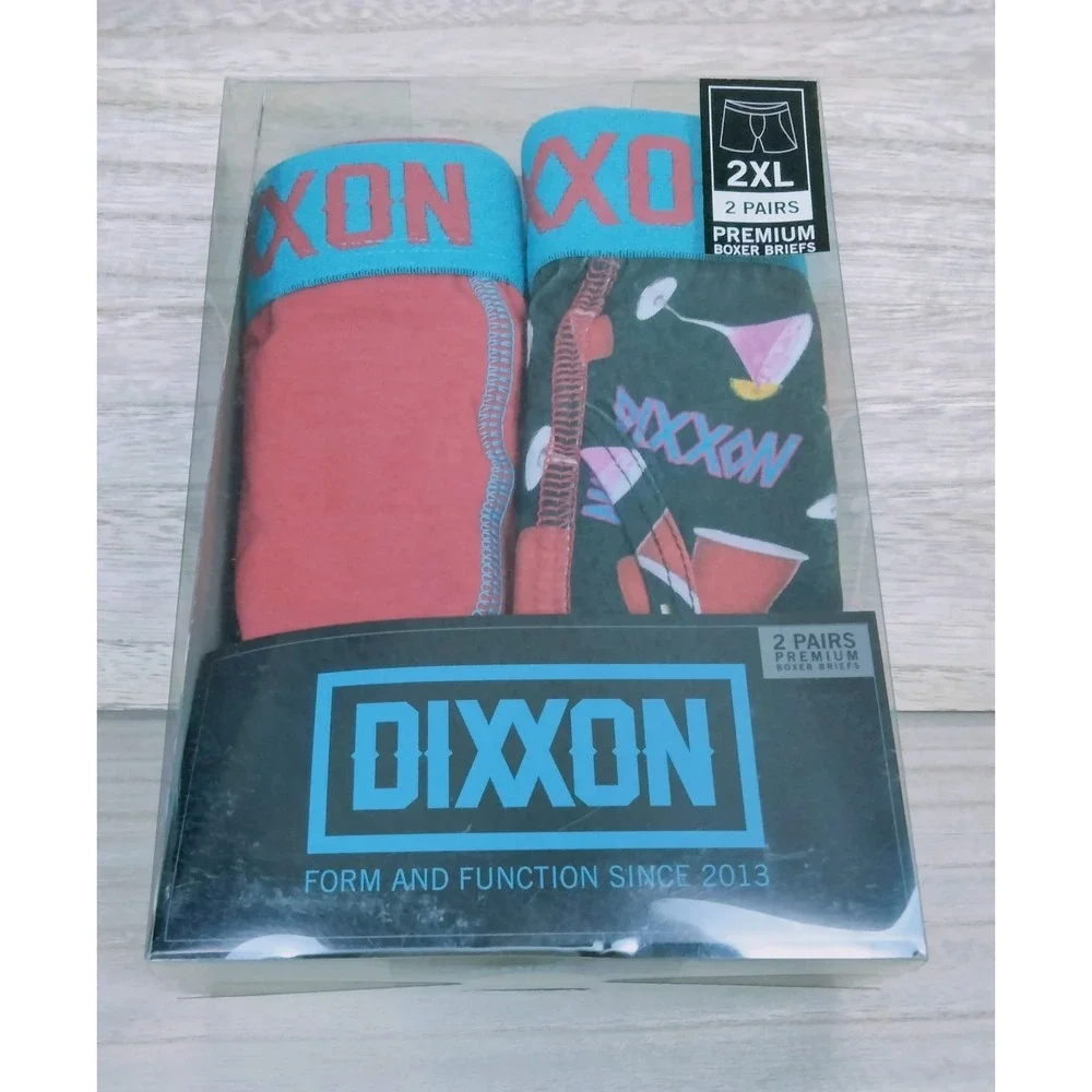 Dixxon Boxer Briefs Premium 2 Pack Mens Size 2XL Red Solid /Black Multi Cocktail